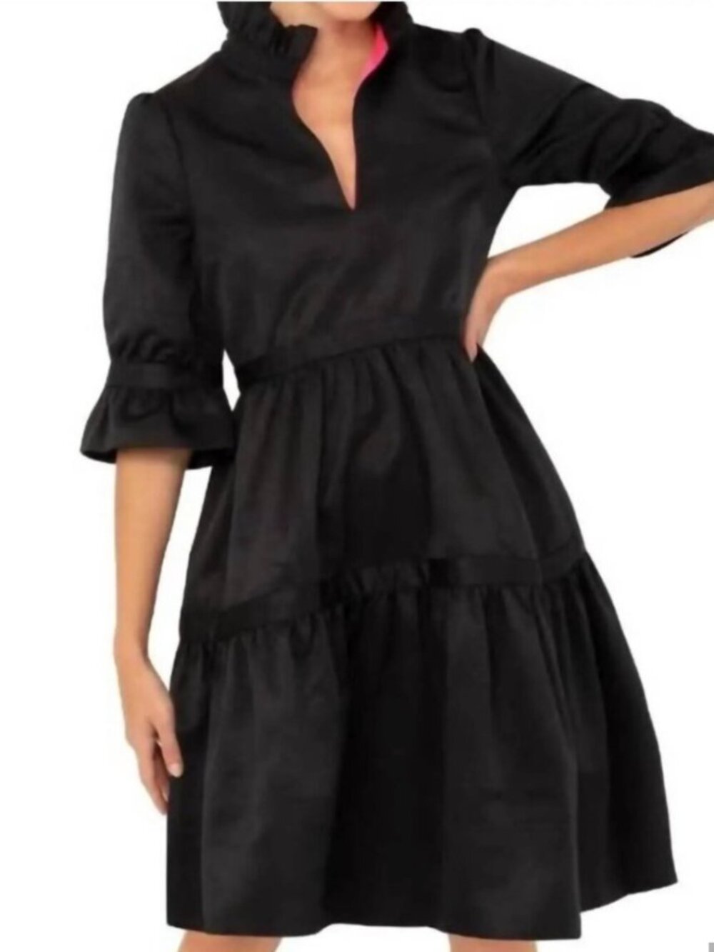 NWT Gretchen Scott Black Teardrop Faille Mini/Midi Dress. Size Goddess/XXL